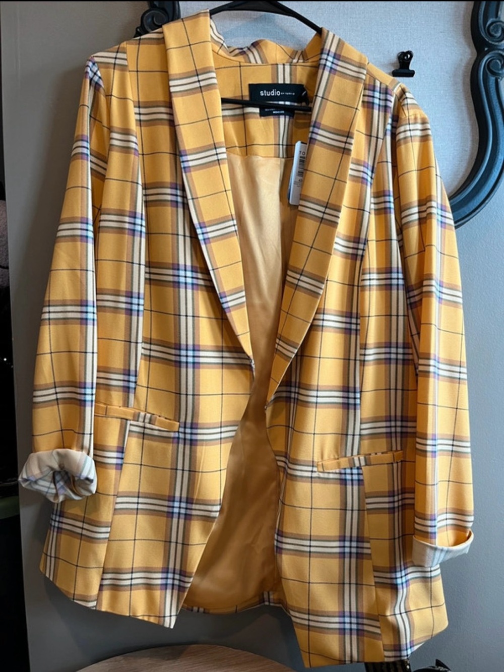 Torrid Yellow Plaid Blazer with plum  Accents